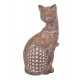 Figurine Chat Assis Bali, Aspect Bois et Motifs stylisés, H 24,5 cm