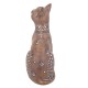 Figurine Chat Assis Bali, Aspect Bois et Motifs stylisés, H 24,5 cm