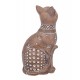 Figurine Chat Assis Bali, Aspect Bois et Motifs stylisés, H 24,5 cm