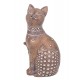 Figurine Chat Assis Bali, Aspect Bois et Motifs stylisés, H 24,5 cm