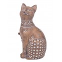 Figurine Chat Assis Bali, Aspect Bois et Motifs stylisés, H 19,5 cm