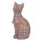 Figurine Chat Assis Bali, Aspect Bois et Motifs stylisés, H 19,5 cm