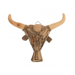 Grande Tête de Taureau Murale en Bois Flotté XL, L 59 cm