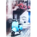 Plaque métal Rétro : Scooter Vespa Bleu, H 30 cm