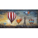 Tableau Peint Métal 3D : Montgolfières dans le ciel de Paris, L 140 cm
