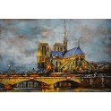 Tableau Métal 3D : Coucher de soleil sur Notre Dame de Paris, L 120 cm