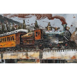 Tableau sur Métal 3D XL : Le train et Locomotive à vapeur, L 120 cm