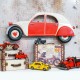 Déco murale métal Voiture Rétro : La 2CV rouge et blanche, longueur 96 cm