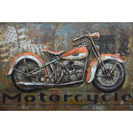 Tableau sur Bois & Métal 3D : La Moto Harley Davidson, L 120 cm
