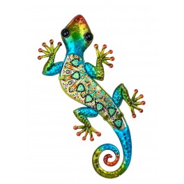 Gecko Mural Vert, Métal et Verre, Modèle Vert EXOTIK, H 37 cm