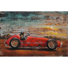Tableau Métal 3D : Voiture de Course Torpedo Rouge, L 120 cm
