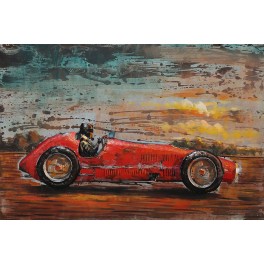 Tableau Métal 3D : Voiture de Course Torpedo Rouge, L 120 cm