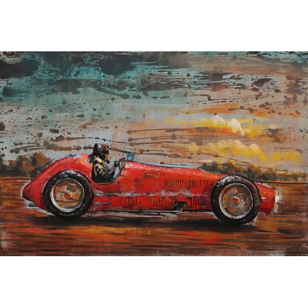 Tableau Métal 3D : Voiture de Course Torpedo Rouge, L 120 cm