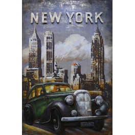 Tableau Métal 3D : Auto rétro New York, H 120 cm