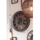 Horloge Industrielle & Engrenages, Mod Gris et Marron, H 80 cm