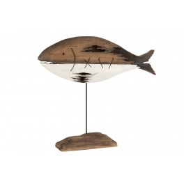 Déco Mer : Grand Poisson en bois sur socle, L 58 cm