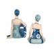 Set 2 Figurines Bord de Mer : Baigneuses Rétros Assises, Bleu, H 14 cm