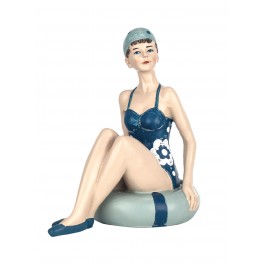 Figurine Bord de Mer : Baigneuse Rétro Assise, Bleu, H 14 cm