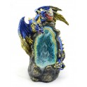 Figurine Dragon Bleu et Porte-Encens Cônes à brûler, H 19 cm