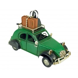 Petite 2CV Miniatures en métal et Valises de Voyage, Modèle Vert Bouteille, L 16 cm