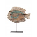Décoration Poisson exotique sur socle vieilli, Bois MDF, L 32,5 cm