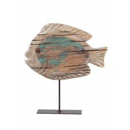 Décoration Poisson exotique sur socle vieilli, Bois MDF, L 32,5 cm