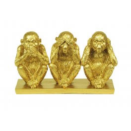 Figurine Résine 3 Singes de la Sagesse, Jungle Gold, L 16 cm
