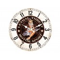 Horloge Bois MDF Vintage : Pin-up et Bougie, Menace létale, Diam 34 cm