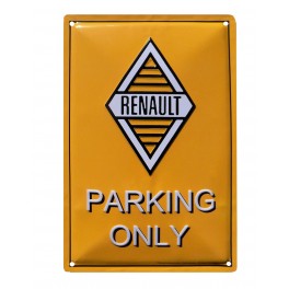 Plaque Métal bombée : Renault, Parking & Logo (Fond Jaune), 30 x 20 cm