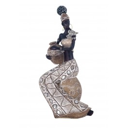 Statuette Africaine en pagne kita & Cruche 2, Collection Ethnik, H 42 cm