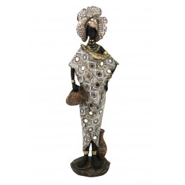 Statuette Africaine en pagne kita & Cruche 2, Collection Ethnik, H 42 cm