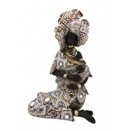 Statuette Africaine en Tenue Traditionnelle, Collection Dalaba, H 21,5 cm