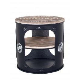 Petite Table Basse-Bout de canapé Industrielle, Bois et Fer, Noir, H 45 cm