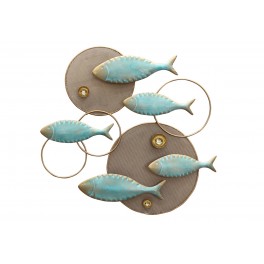 Décoration Murale : Poissons bleus et Récif coralien stylisé, H 50 cm