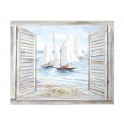 Tableau Peinture Bateaux : Fenêtre en Trompe l'oeil, L 100 cm