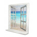 Tableau Peinture Marine : Fenêtre en trompe l'oeil, Vue mer, H 85 cm