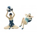 Set 2 Figurines Baigneuses Rétros Assises, Bleu, H 19 cm (Grande)