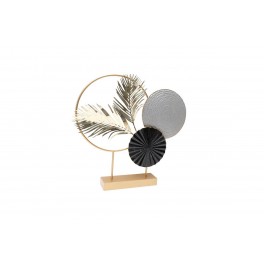 Sculpture sur socle : Feuilles de palmes et Disque gris et noir, H 53 cm