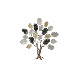 Décoration Murale Arbre de vie, Anthracite, Or et Blanc, H 92 cm