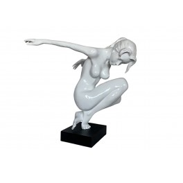 Sculpture moderne Femme nue sur socle, Blanc laqué, H 65 cm