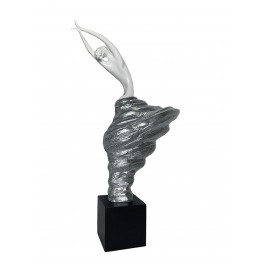 Sculpture Femme drapée sur socle, Blanc laqué et Argent, H 82 cm