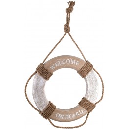 Déco Murale Thème Mer, Bouée de Sauvetage Welcome, Marron, Diam 35 cm