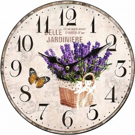 Horloge Lavande : Modèle Rétro Provençal Belle Jardinière, Diam 34 cm