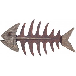 Déco Murale Métal & Bois : Poisson en arête 3, L 60 cm