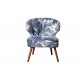 Fauteuil vintage bois, Tissu Noir & Blanc