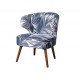 Fauteuil vintage bois, Tissu Noir & Blanc