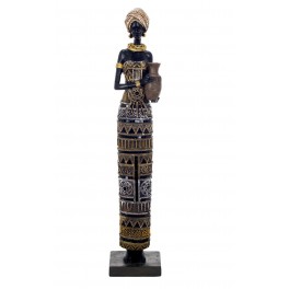 Statuette Africaine en pagne kita & Cruche 2, Collection Ethnik, H 42 cm