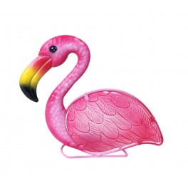 Photophore Flamant Rose, Métal et Verre, L 28 cm