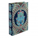 Boite Livre ethnique : Main de Fatima et Mandala, Bleu, H 26 cm