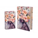 Set 2 Boites Livres : Femme et cheveux en fleurs, H 27 cm (Grand)